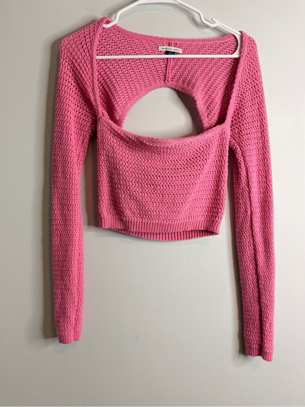 American Eagle Crochet Pink Open-Back Knit Sweater Medium